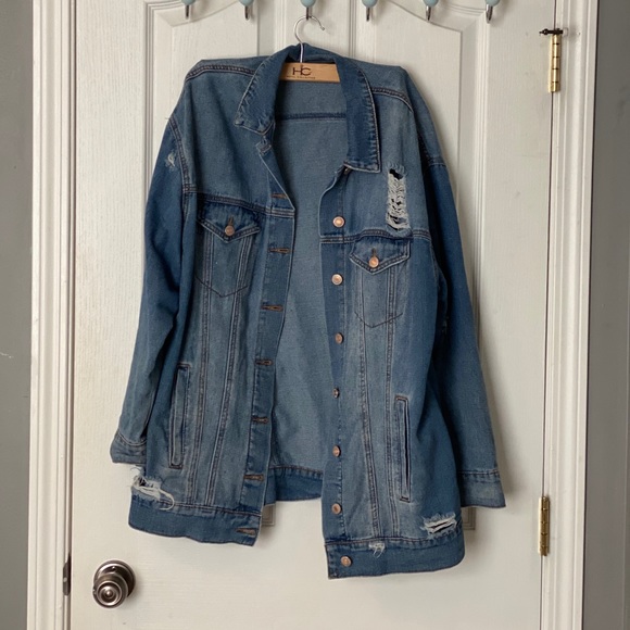 F21 distressed oversized denim jacket - Picture 1 of 1